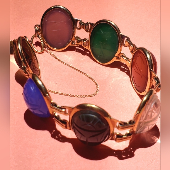 Vintage 14k gold plated NAPIER  Ancient Egyptian style SCARAB bracelet - Picture 6 of 8